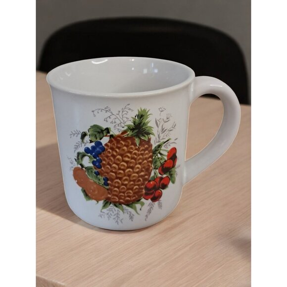 Stoneware Set Of Six Fruit Print Coffee Cups Mugs - Picture 6 of 16